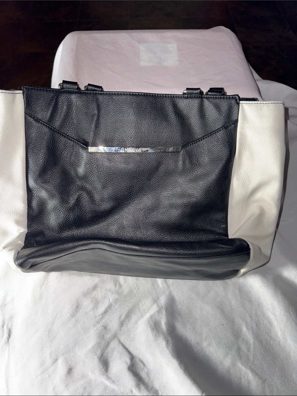 Nine West Black and White Colorblock Tote